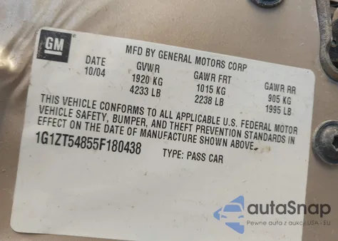 2005 Chevrolet Malibu Ls z USA, uszkodzony, nr VIN 1G1ZT54855F180438